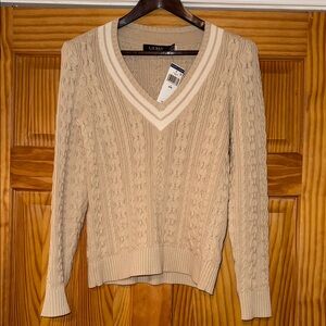 Polo Ralph Lauren Tan Cable Knit V-Neck Sweater